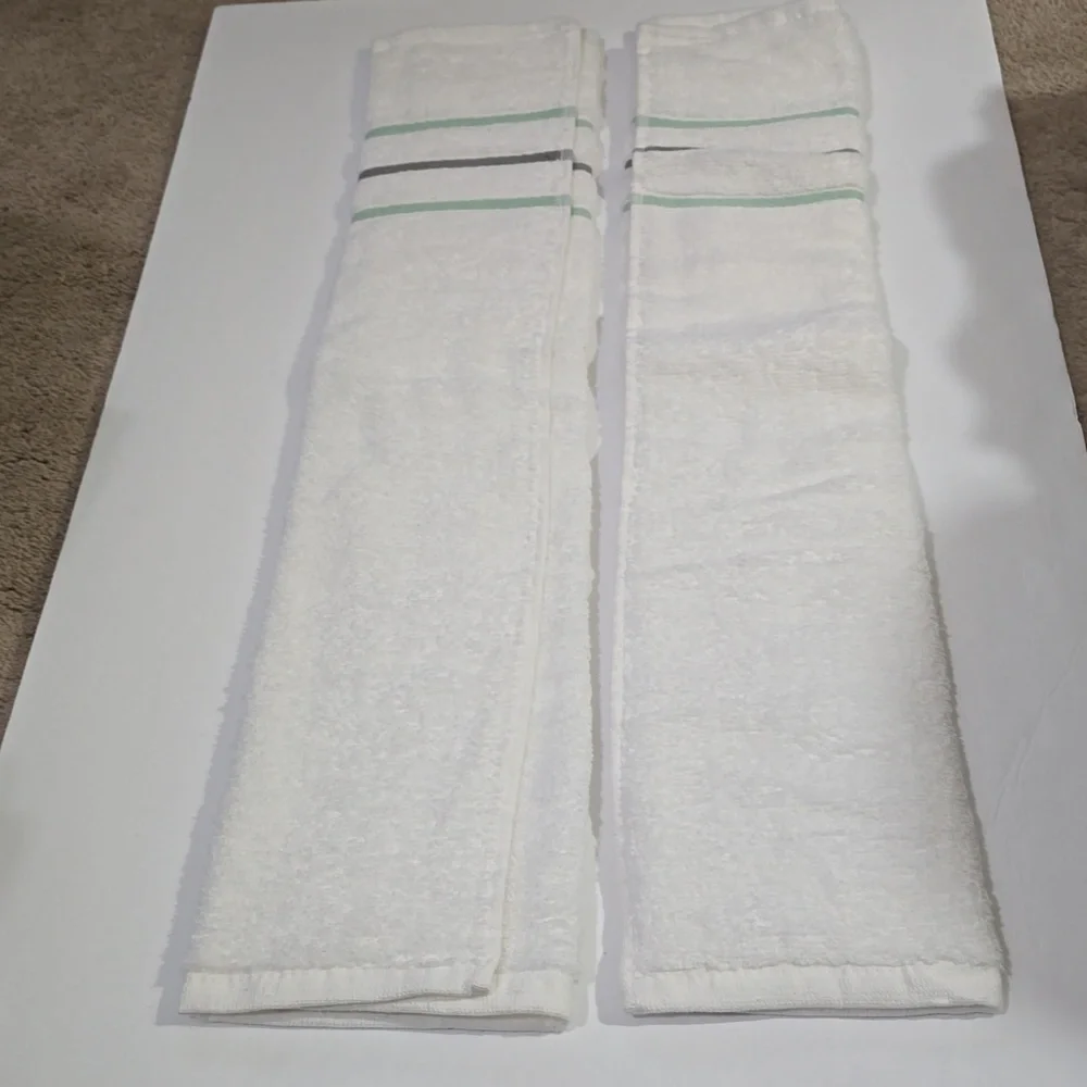 Elegant White and Green Striped Kitchen Towels